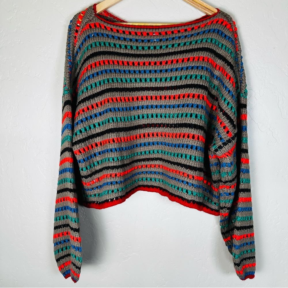 Hyfve Women’s Striped Open-Knit Sweater Oversized Flowy Fit Multicolor Size L - Picture 4 of 6